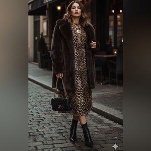 Everleigh Brown Leopard Tiered Midi Dress S